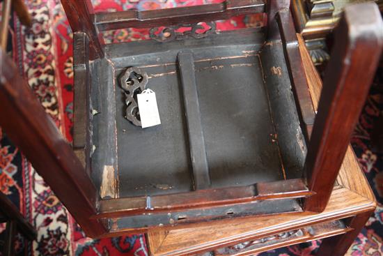 A pair of Chinese hongmu square tables, 19th century, width 41cm height 49cm